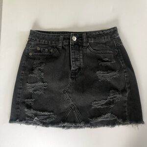 American Eagle Black Distressed Denim Mini Skirt